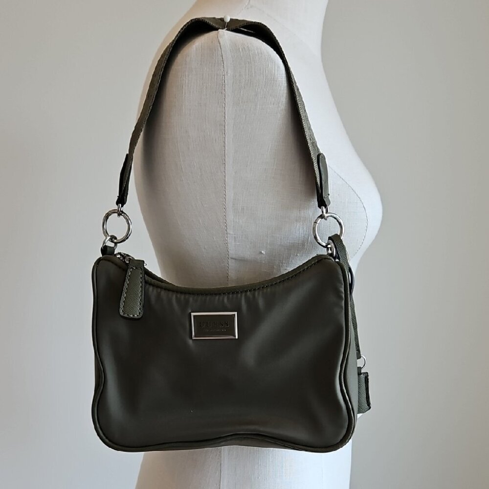 Guess Green Pebbled Nylon Shoulder Bag